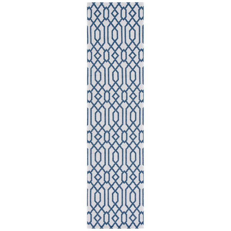 Gray and Blue Flat Woven Wool and Cotton Runner Rug, 2 x 8 ft