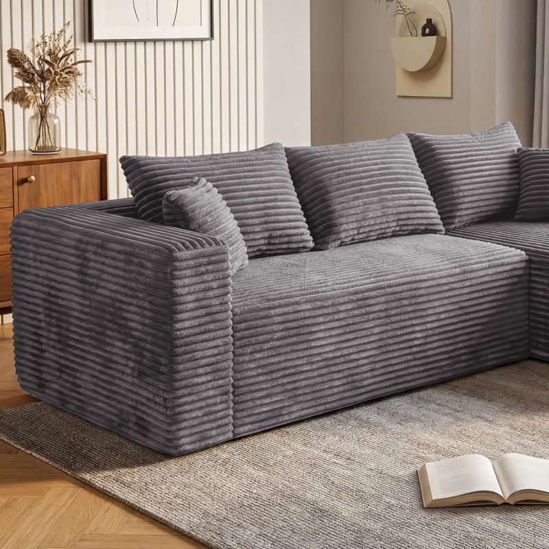 Causeuse en velours côtelé de 59 po de largeur, causeuse modulaire rembourrée avec ressorts ensachés et 3 coussins, aucun composant modulaire requis pour le salon et la salle multimédia
