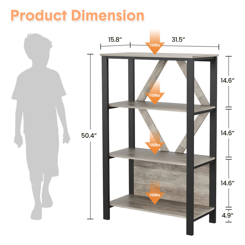 80cm W Metal Bookcase, 128 cm H x 80 cm W x 40 cm D x
