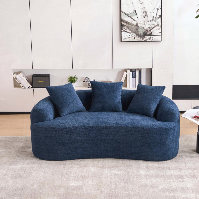Boneless Curved Loveseat with 3 Pillows, Blue