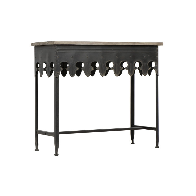 Console rustique en métal avec plateau en bois massif Deitra, Gris