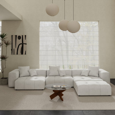 Kay Crumley 4-Piece Upholstered Modern Linen Fabric Sectional Sofa With Ottoman