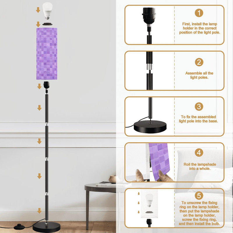 Lampe sur pied pour le design d'intérieur, lumière mauve, style pastel, lampe sur pied à intensité variable avec télécommande, interrupteur au pied, ampoule, abat-jour, lampe de coin pour le salon, la chambre et le bureau