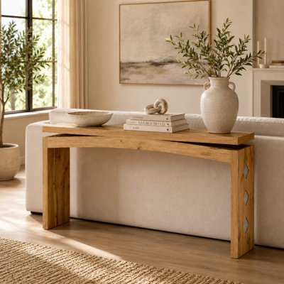 Console 62 po à grain de bois avec panneau latéral incrusté de losanges
