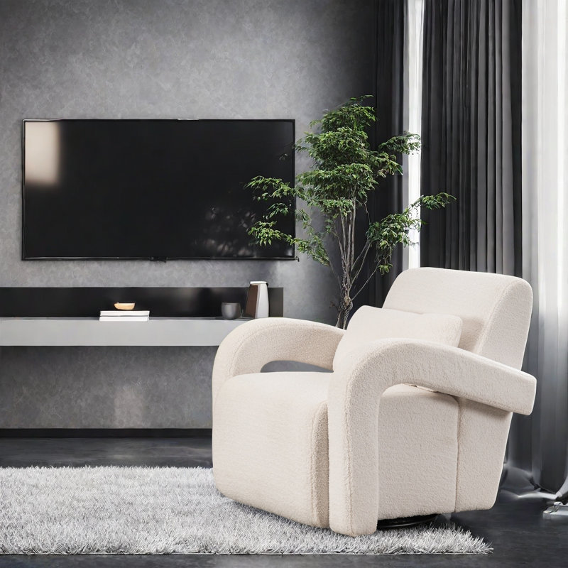 Chaise longue en tissu Teddy, Blanc