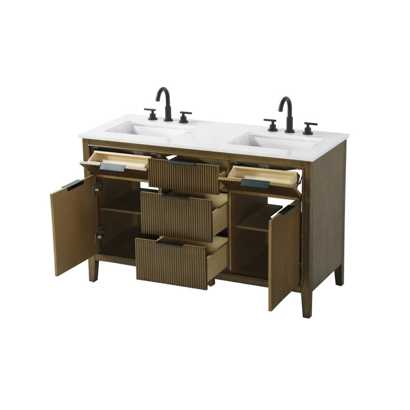 Meuble-lavabo double 54 po en chêne noisette, Noisette chêne