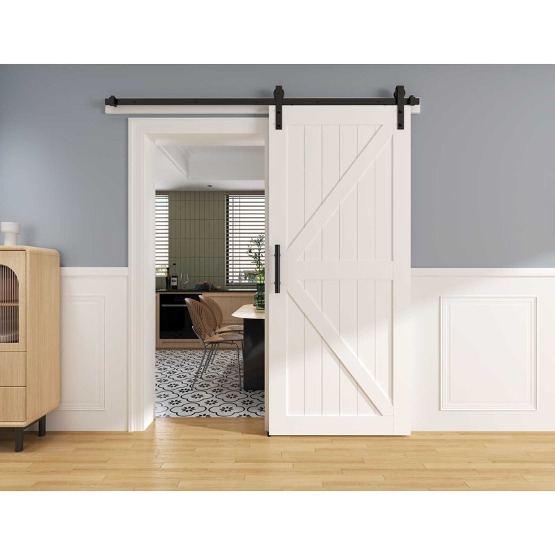 Panelled Wood White Luxdecor Barn Door with Installation Hardware Kit