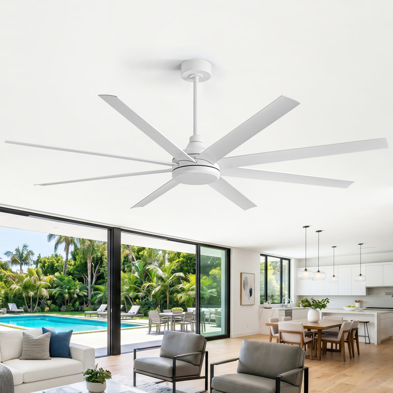 Ilette 65/72/84 Inch 8-Blade Ceiling Fan Without Light, Modern Large Ceiling Fan with Remote, Quiet Reversible DC Motor, 6-Speed for Indoor or Covered Outdoor, Black