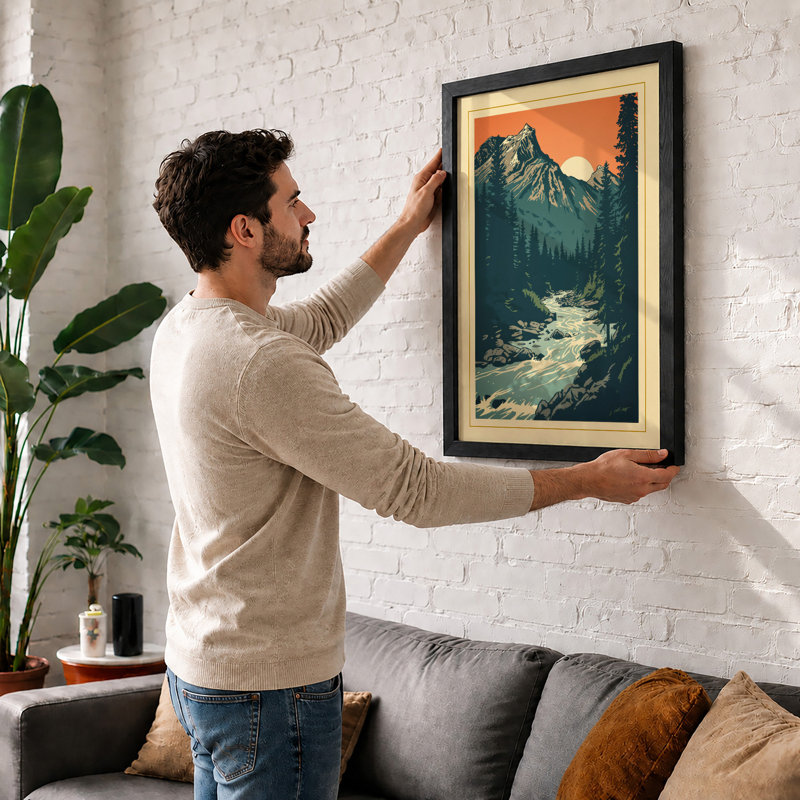Mountain River Valley Scandinavian - Framed Print, Unframed, A4 - 29.7 x 21.0 cm