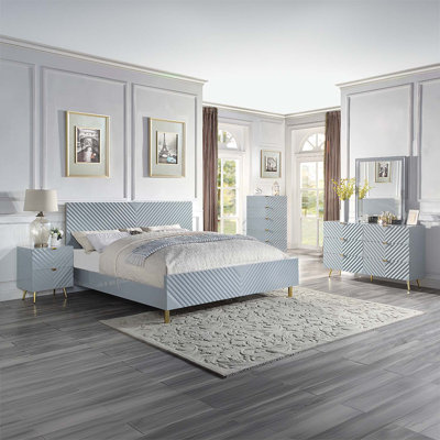 Commode 6 tiroirs Gaines, finition brillante grise