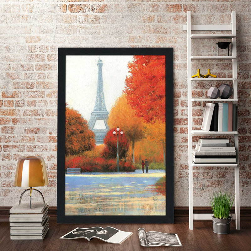 Automne à Paris en couple - Peinture, H 39,5 po x l 27,5 po x P 0,75 po, Cadre espresso