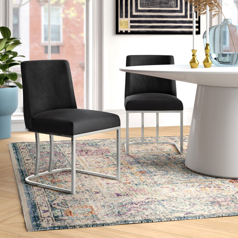 Heidi 18.5'' H Velvet Upholstered Side Chair, Chrome, Black Velvet