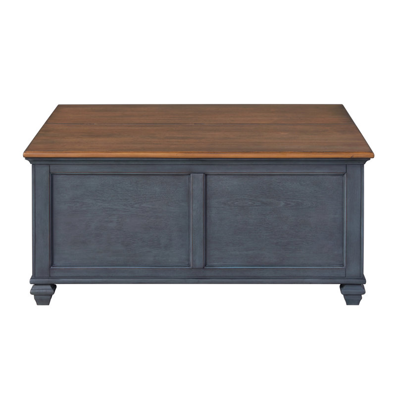Table basse à plateau relevable 40 po, aucun assemblage requis, finition bleue en velours côtelé