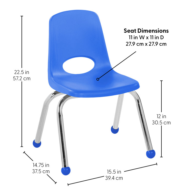 Chaise empilable 12 pouces avec patins à billes, 96 pièces / palette , Bleu, 10", 120