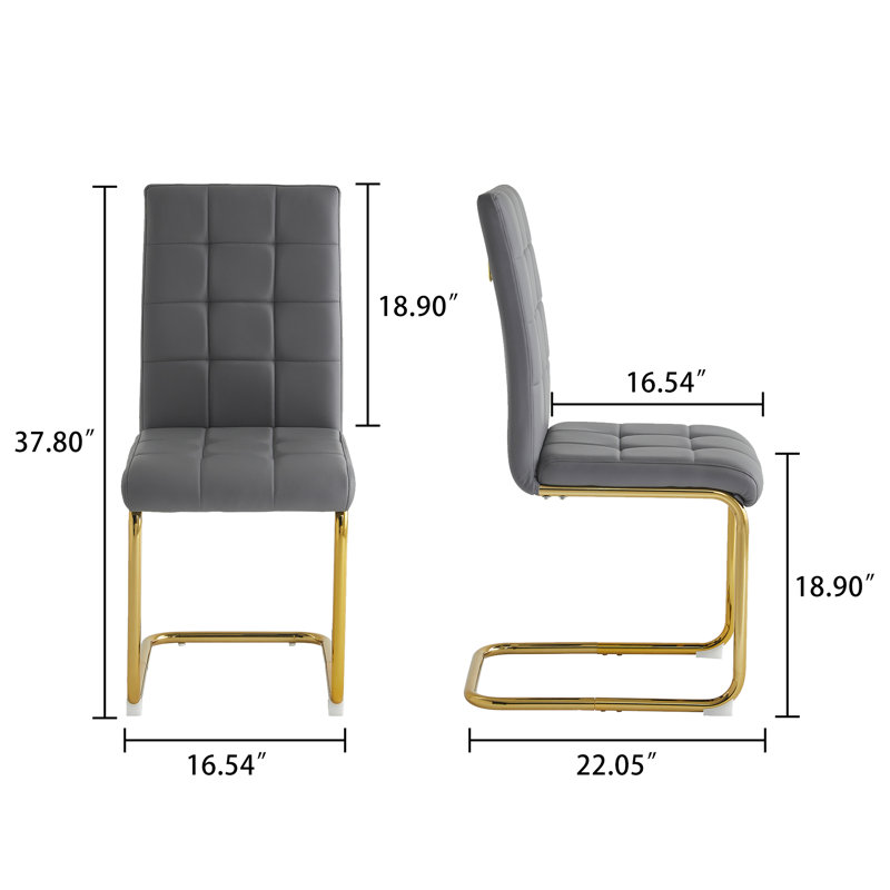 5- Piece Dining Table Set,Glass Top Metal Base Dining Tablewith 4 Faux Leather Dining Chairs, Gold, Gray/Gold