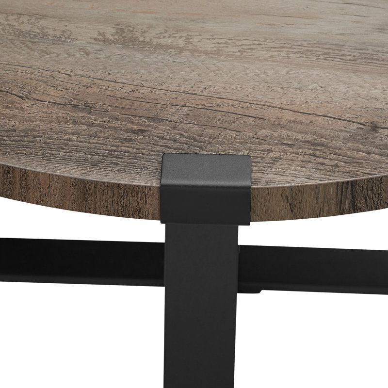 Paramus Cross Legs Round Coffee Table, Gray Wash, Black