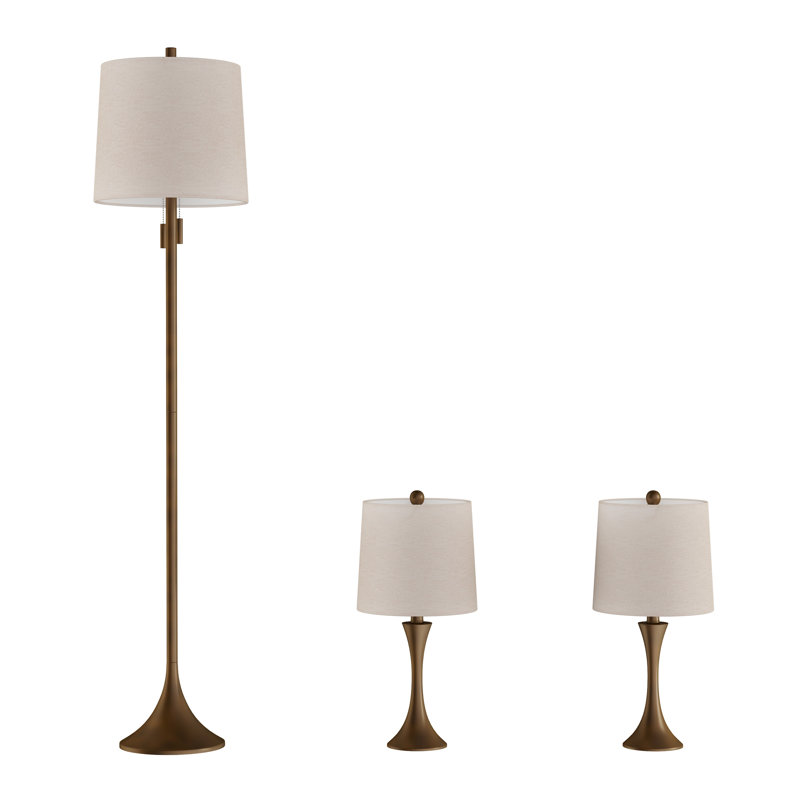 Ensemble de lampes sur pied et de table 3 pièces Ebern Designs - Lampes en métal de style Mid-Century avec base trompette évasée et ampoules à économie d'énergie