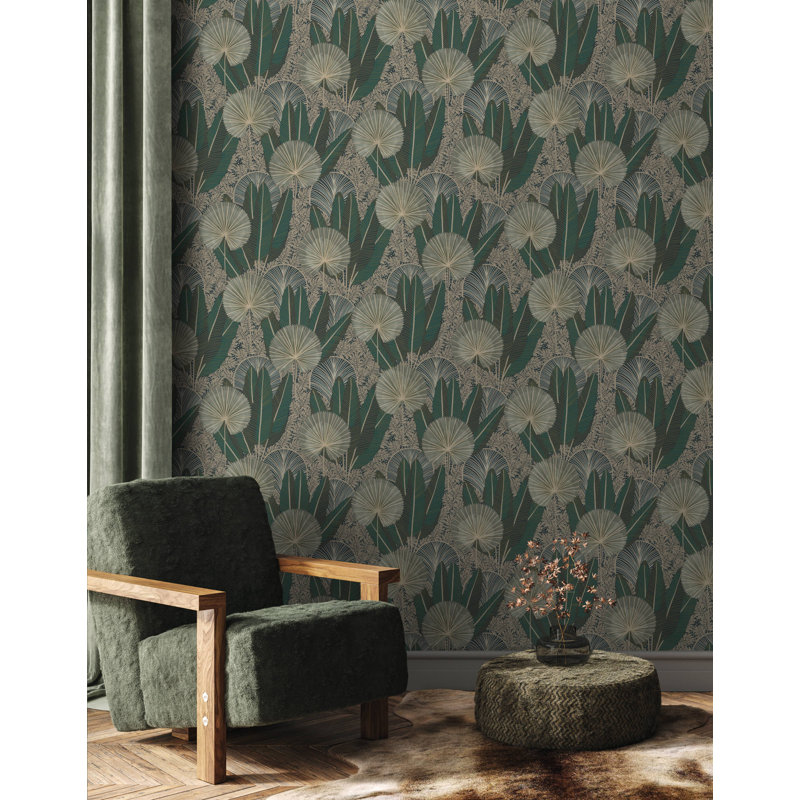 Rouleau de papier peint L 33 pi x l 21 po Amaresh Botanical, Bleu sarcelle
