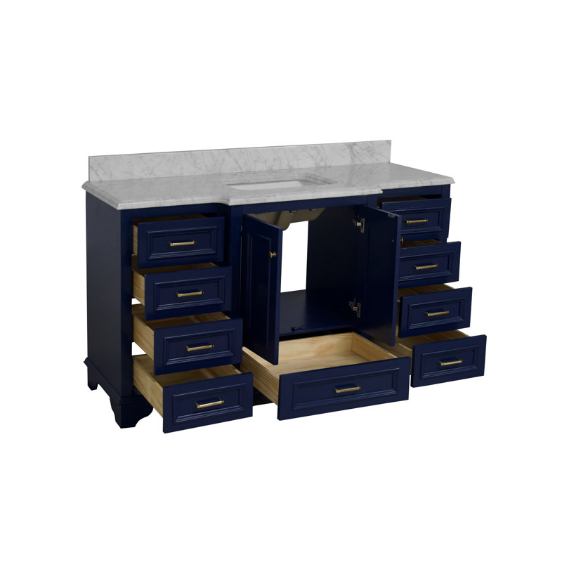 Ensemble de meuble-lavabo simple 60 po Loughlam, Marbre de Carrare, Bleu royal