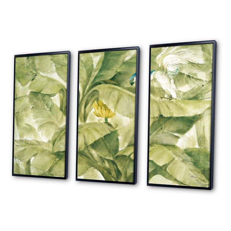 Ensemble de 3 toiles tropicales encadrées vertes, Noir, noir, noir, noir, H 28 po x l 36 po