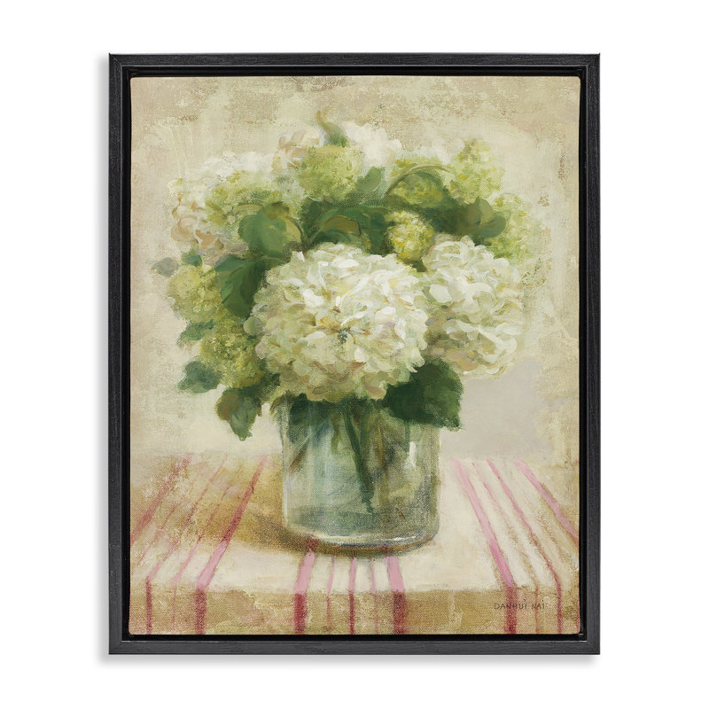  "Cottage hortensias en toile blanche" par Danhui Nai, Cadre flottant noir de jais, H 21 po x l 17 po
