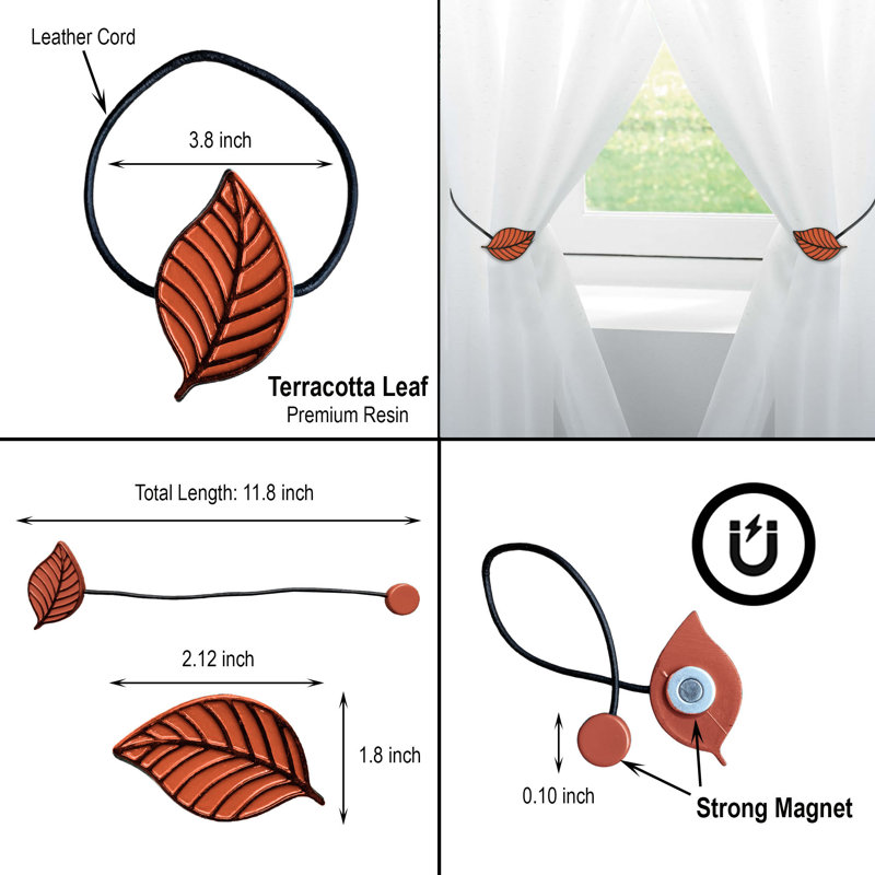 Terracotta Resin Leaf Pattern Magnetic Curtain Tiebacks, Set of 2