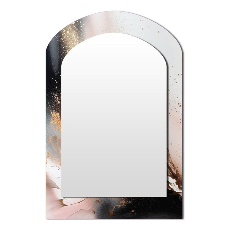 Black Gold Marble Texture - Marble Asymmetrical Mirror, Black Arch Decorative Wall Mirror, Printed Metal Art, 43" x 33"