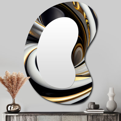 Grand miroir mural asymétrique doré moderne en forme de vitrail doré et noir I