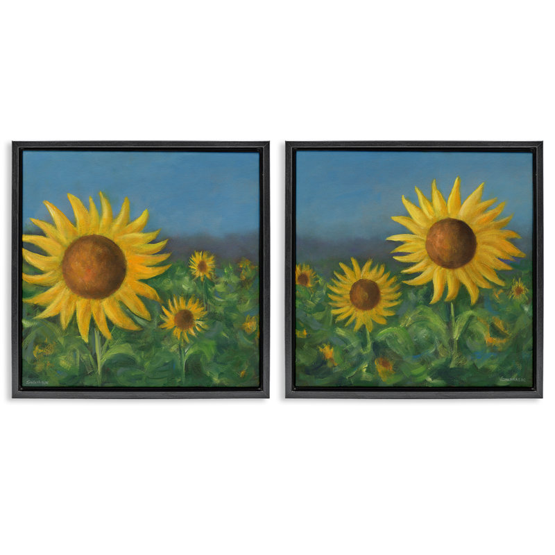 «Gorgeous Sunflower Field», ensemble de 2 toiles flottantes encadrées par David Swanagin, Cadre flottant noir de jais