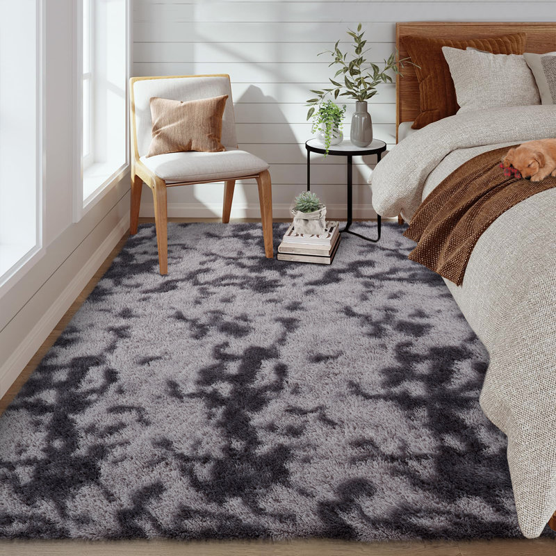 Juwairia Faux Fur Abstract Indoor Rug, Rectangle 5' x 8'