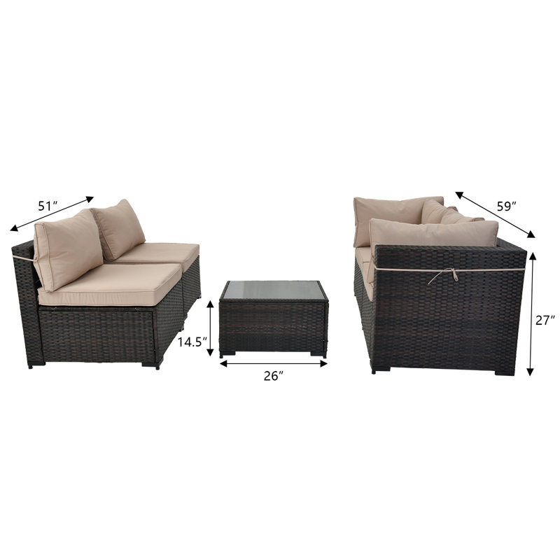 Ensemble de conversation modulaire 5 pièces avec coussins
