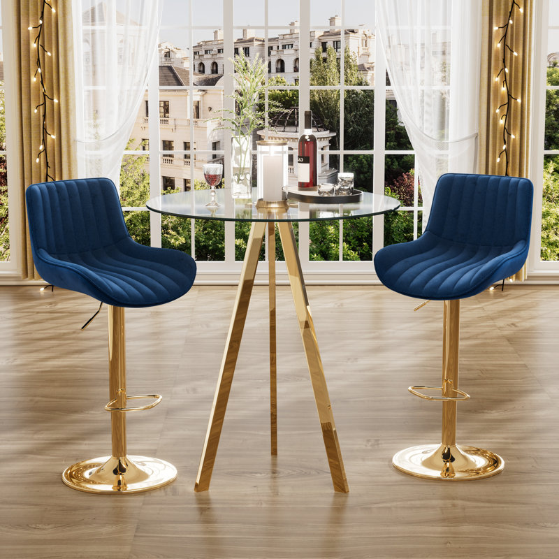 Ensemble de salle à manger 3 pièces à hauteur réglable avec tabouret de bar et tabouret de bar (ensemble de 3), Bleu / doré