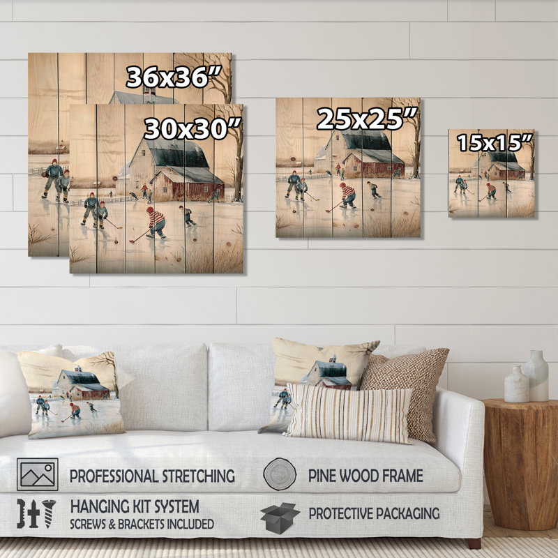Hena - Impression sur bois de sport sur bois de pin naturel, H 15 po x l 15 po