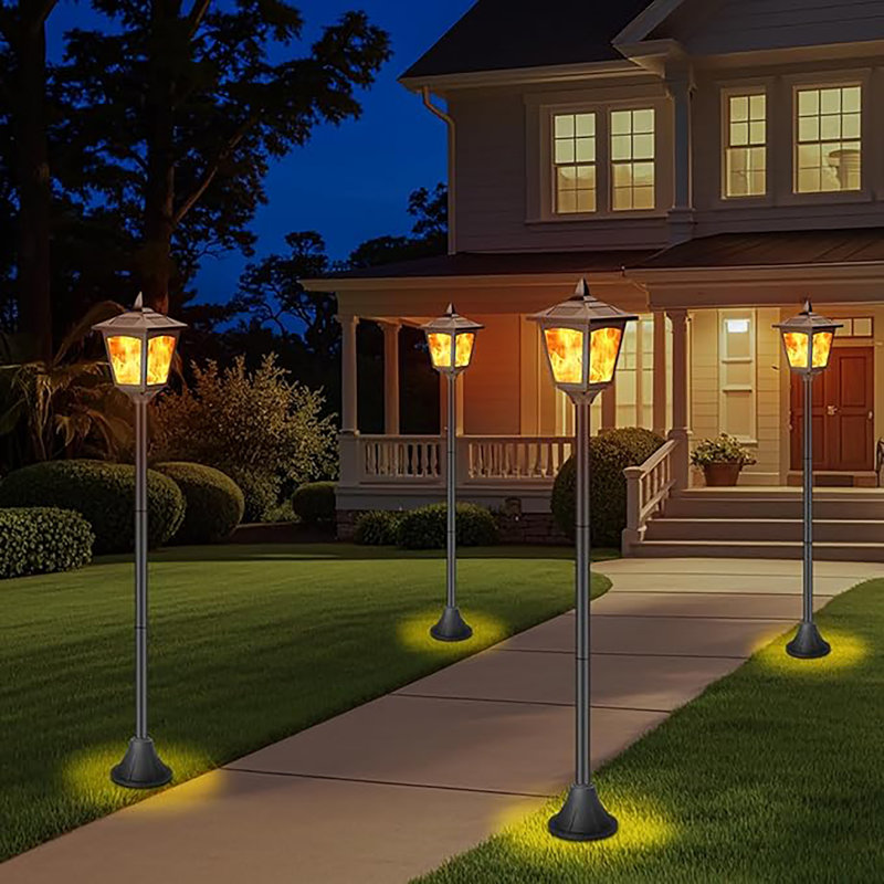 Solar Flame Post Lights – 40" Flickering Led Lanterns For Outdoor Pathway, Garden, Yard, Decor