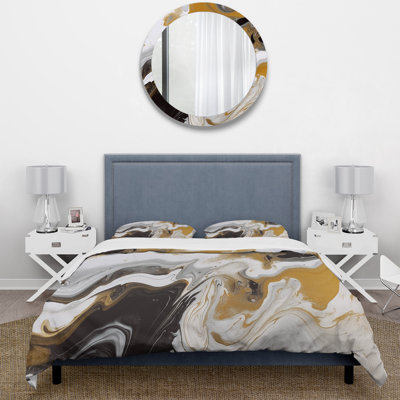 Ensemble de housse de couette Gold and Black Marble Waves III - Fractals