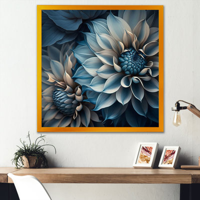 Dahlia Flowers Blue And White II - Dahlia Wall Art for Living Room