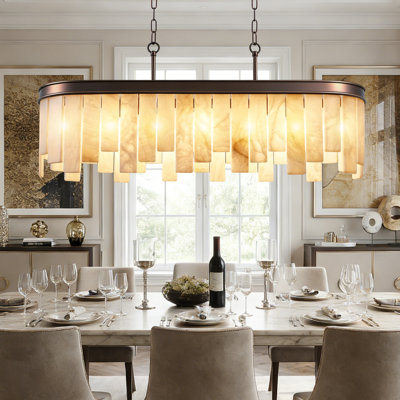 Lustre rectangulaire 7 lumières en albâtre pour îlot de cuisine