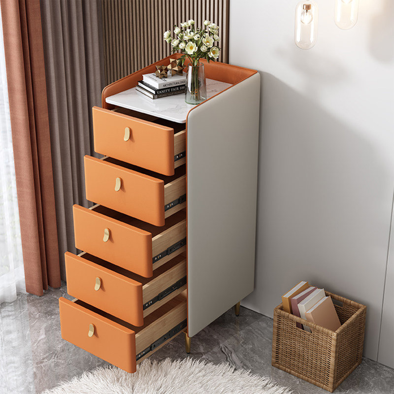 15.75" Modern Light Luxury 5 Drawer Chest Narrow Vertical Sintered Stone Top Cabinet