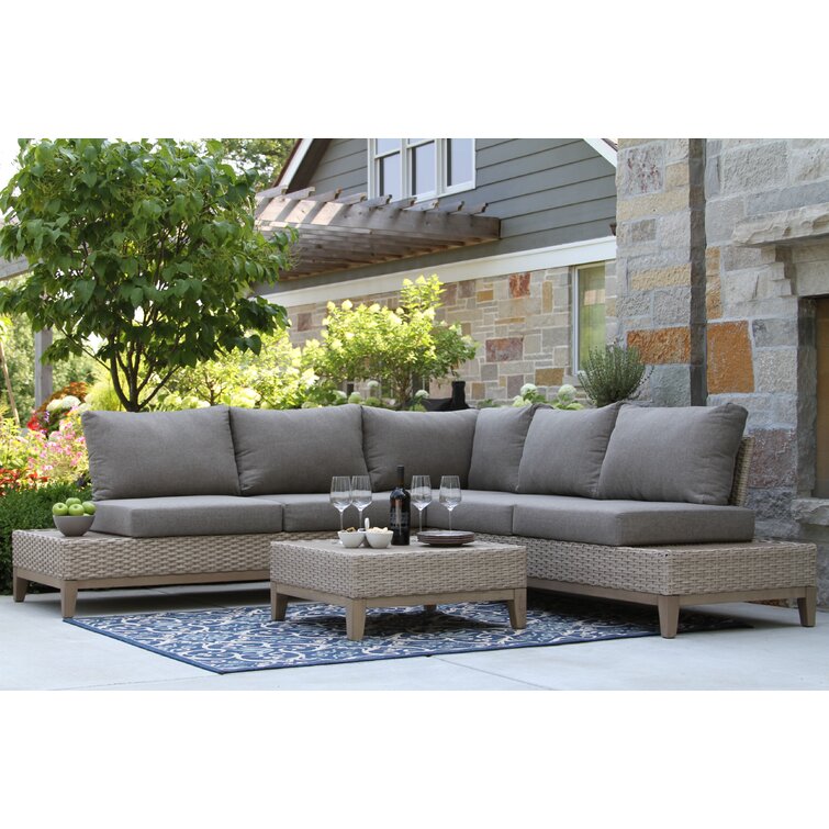 Fleur 4 Piece Rattan Sectional Seating Group with Cushions