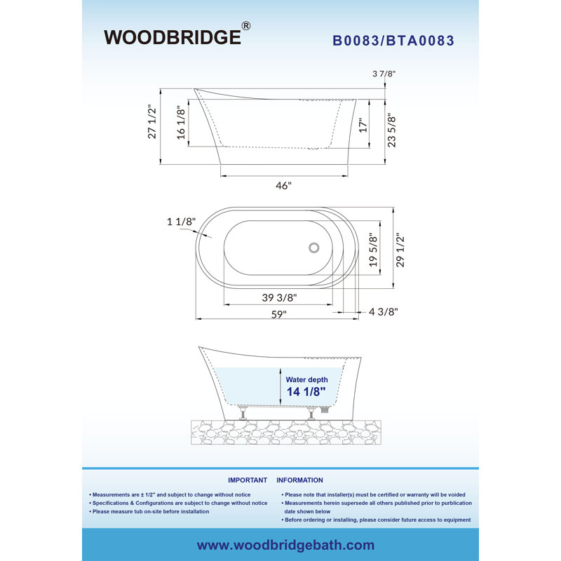 59" x 30" Freestanding Soaking Acrylic Reversible Drain Bathtub & Faucet Combo,Drilling Needed, Chrome