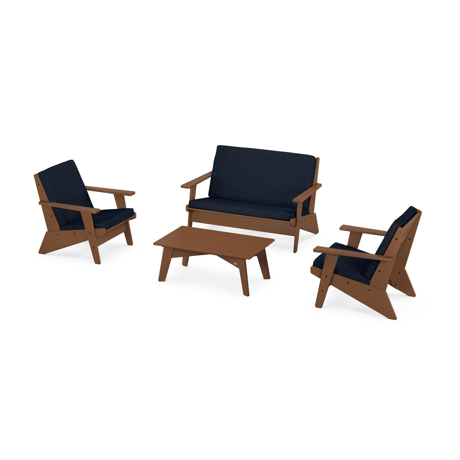 Riviera Modern Lounge 4-Piece Set, Teak, Marine Indigo