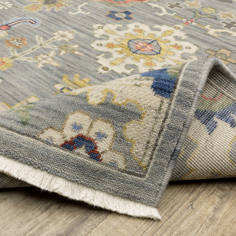 Oriental Machine Woven Gray /Beige Wool and Nylon Blend Area Rug, Rectangle 3'3" x 5'