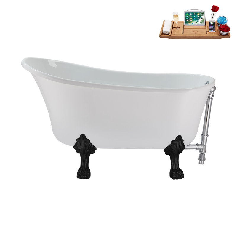 51.2'' x 25.6'' Soaking Acrylic Bathtub, Matte Black, Polished Chrome