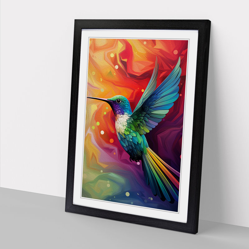 Hummingbird Op - Framed Print, 64cm H x 46cm W x 2cm D, Black Framed