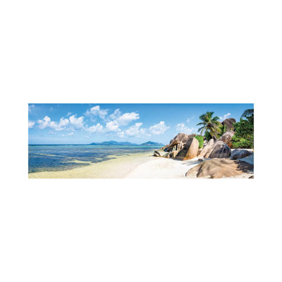 Panoramic View of the Anse Source D'Argent Beach on the Island of La Digue, Seychelles 1 Piece Wrapped Canvas Panoramic Wall Art