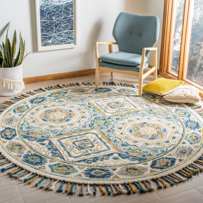 Vahakn Hand Tufted Wool Southwestern Rug, Round 7'