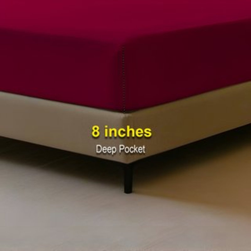 400TC Sateen Solid Cotton Fitted Sheet Fits Upto 8" Deep Pocket, Full / Double Fitted Sheet, Burgundy