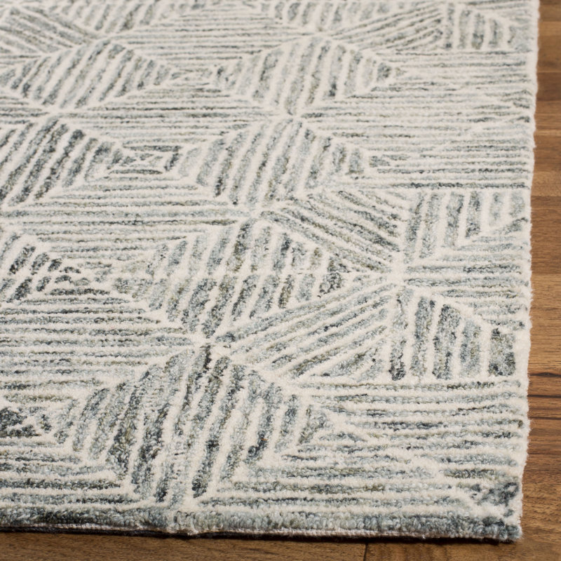 Linsly Geometric Area Rug in Light Green/Ivory, Square 6'