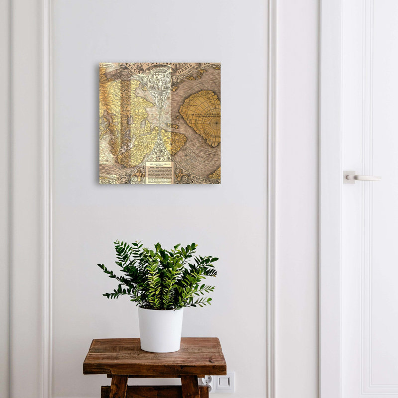 Key box for wall, Opens to the left, 30x30x5, Black, A historic map full of details and ornaments, 