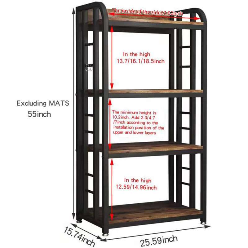 4 Tiers Bakers Racks,Oven Stand Coffee Bar Adjustable Kitchen Shelves Kitchen Storage Shelf Rack, Brown